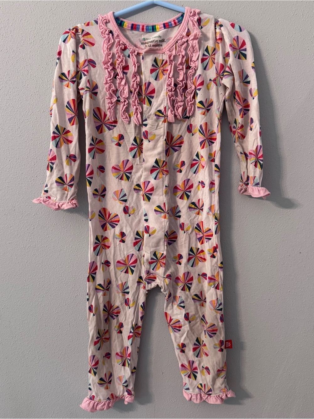 Magnetic Me Baby Girls Rainbow Heart Ruffle Magnetic Romper Pink 9-12 Months
